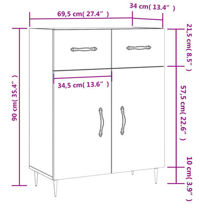 vidaXL Aparador de madera de ingeniería gris Sonoma 69,5x34x90 cm