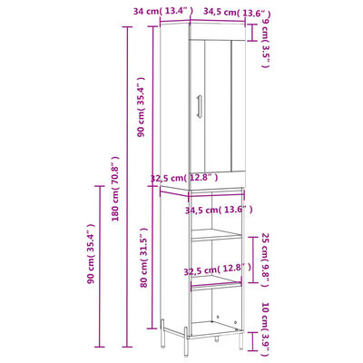 vidaXL Aparador de madera contrachapada gris hormigón 34,5x34x180 cm