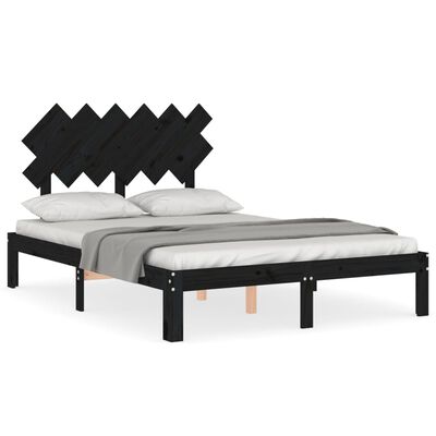 vidaXL Estructura cama de matrimonio con cabecero madera maciza negro