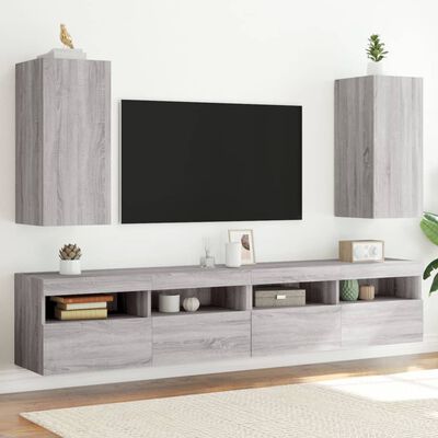 vidaXL Muebles TV pared con luces LED 2 uds gris Sonoma 30,5x35x70 cm