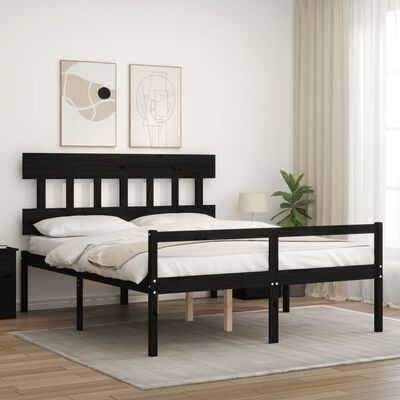 vidaXL Cama matrimonio personas mayores cabecero madera maciza negro