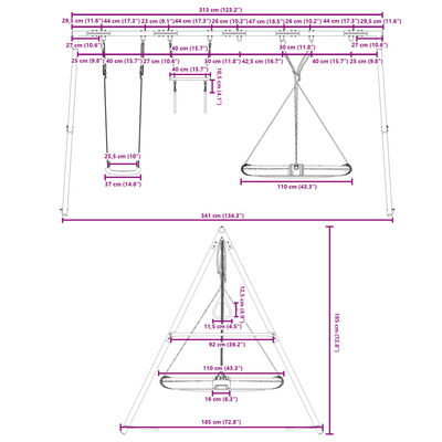 vidaXL Set de columpios exterior columpio, trapecio y columpio plato