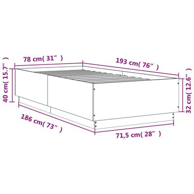 vidaXL Estructura de cama madera de ingeniería roble humo 75x190 cm