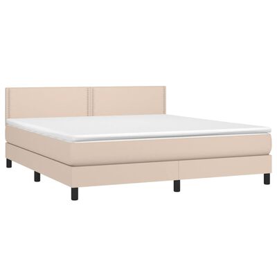 vidaXL Cama box spring con colchón cuero sintético capuchino 160x200cm