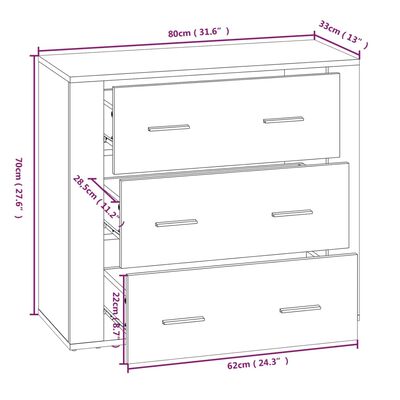 vidaXL Aparador de madera contrachapada gris Sonoma 80x33x70 cm