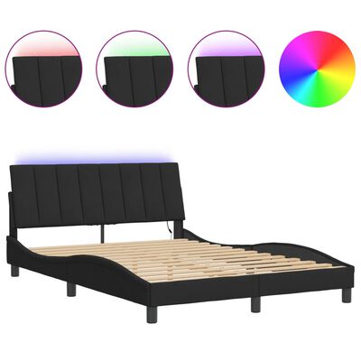 vidaXL Estructura de cama con luces LED terciopelo negro 140x200 cm