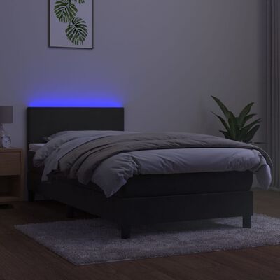 vidaXL Cama box spring colchón y LED terciopelo gris oscuro 90x190 cm