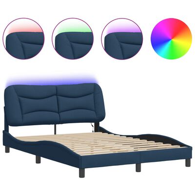 vidaXL Estructura de cama con luces LED tela azul 140x200 cm