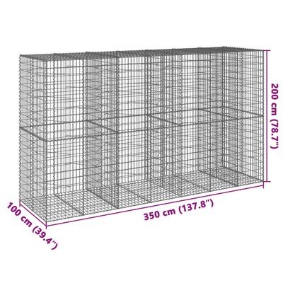 vidaXL Cesta de gaviones con cubierta hierro galvanizado 350x100x200cm