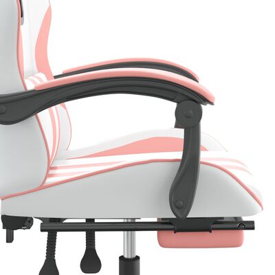 vidaXL Silla gaming giratoria y reposapiés cuero sintético blanco rosa