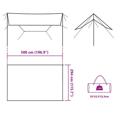 vidaXL Lona de camping impermeable gris y naranja 500x294 cm