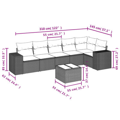 vidaXL Set sofás de jardín 7 piezas y cojines ratán sintético beige