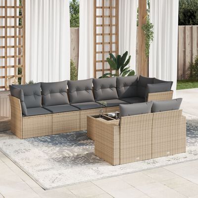 vidaXL Set de sofás de jardín 9 pzas con cojines ratán sintético beige