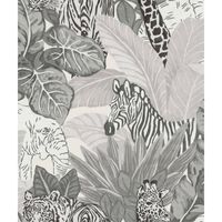 Good Vibes Papel de pared Jungle Animals gris y negro