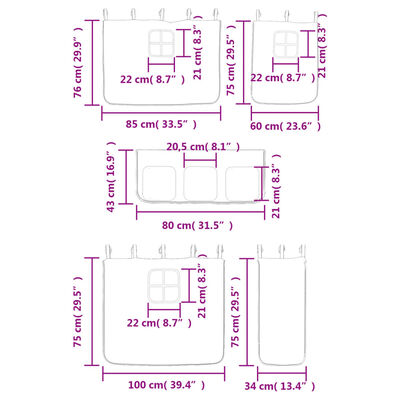 vidaXL Cama alta niños con cortinas madera pino blanco negro 90x200 cm