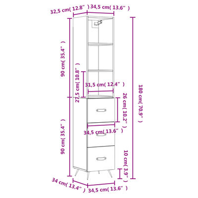 vidaXL Aparador de madera contrachapada negro 34,5x34x180 cm