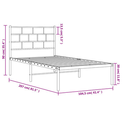 vidaXL Estructura cama sin colchón con cabecero metal negro 100x200 cm