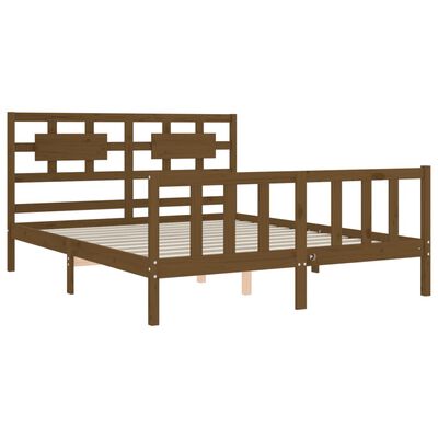 vidaXL Estructura de cama matrimonio con cabecero madera marrón miel