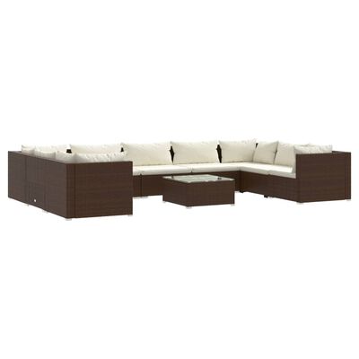 vidaXL Set muebles de jardín 10 pzas y cojines ratán sintético marrón