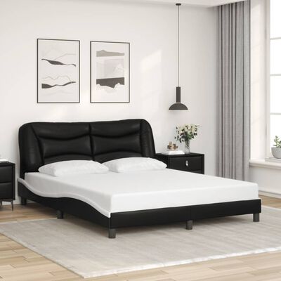 vidaXL Estructura de cama con luz LED cuero PE negro blanco 160x200 cm