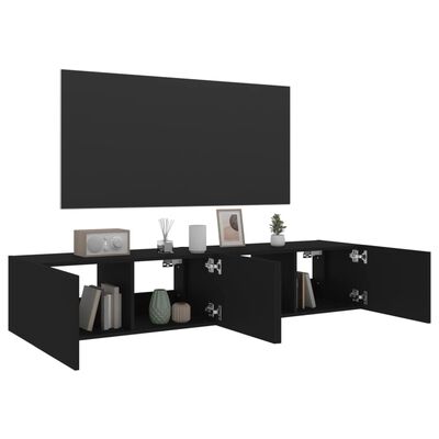 vidaXL Muebles de TV de pared con luces LED 2 uds negro 80x35x31 cm