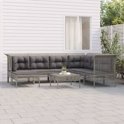 vidaXL Set de muebles de jardín 8 pzas y cojines ratán sintético gris