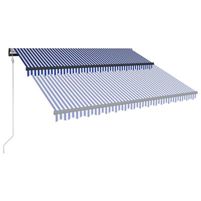 vidaXL Toldo con LED y sensor de viento azul y blanco 450x300 cm