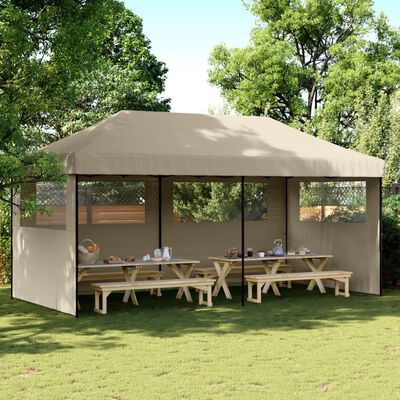 vidaXL Tienda de fiesta plegable Pop-Up con 3 paredes laterales taupe