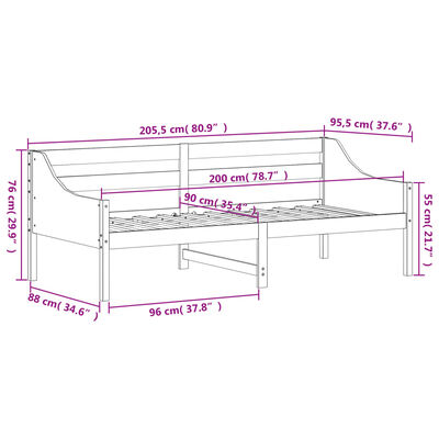 vidaXL Sofá cama sin colchón madera maciza de pino blanco 90x200 cm