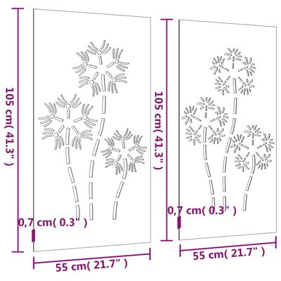 vidaXL Adorno pared jardín 2 uds acero corten diseño flores 105x55 cm