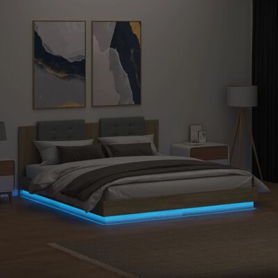 vidaXL Estructura de cama cabecero luces LED roble Sonoma 160x200 cm