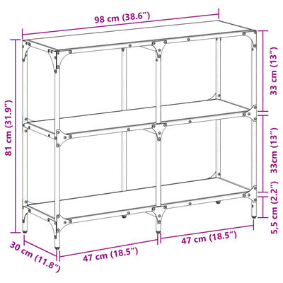 vidaXL Mesa consola con superficie de vidrio negro acero 98x30x81 cm