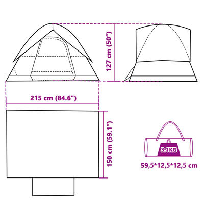 vidaXL Tienda de campaña iglú 2 personas tela opaca impermeable blanco