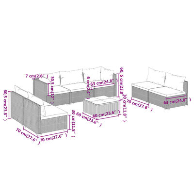 vidaXL Set de muebles de jardín 8 pzas y cojines ratán sintético negro