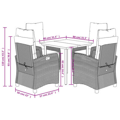 vidaXL Set de muebles jardín 5 pzas con cojines ratán sintético negro