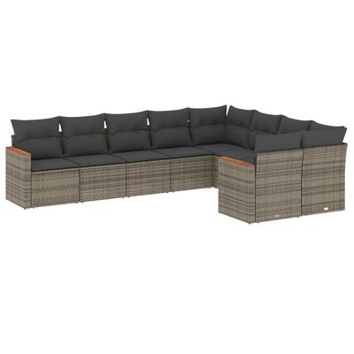 vidaXL Set de muebles de jardín 9 pzas y cojines ratán sintético gris