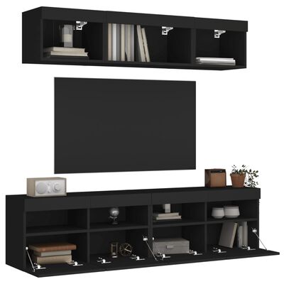 vidaXL Muebles de TV de pared con LED 5 pzas madera ingeniería negro