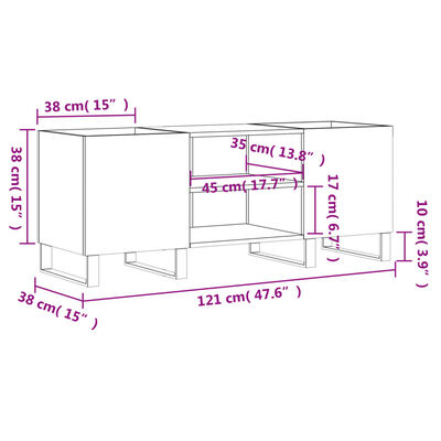 vidaXL Mueble discos madera contrachapada roble ahumado 121x38x48 cm