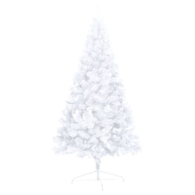 vidaXL Medio árbol de Navidad con luces y bolas blanco 150 cm