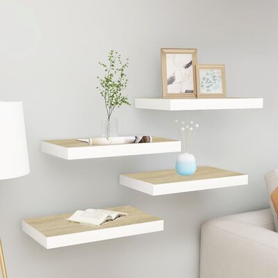 vidaXL Estante flotante de pared 4 uds MDF roble y blanco 40x23x3,8 cm