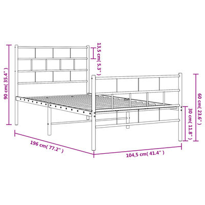 vidaXL Estructura cama sin colchón con estribo metal blanco 100x190 cm