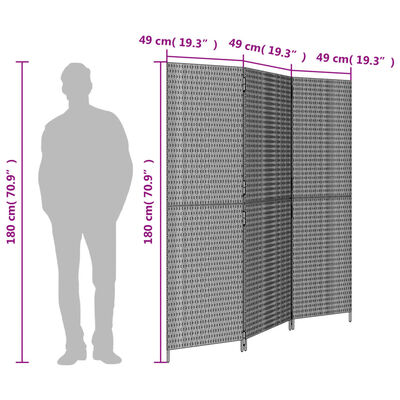 vidaXL Biombo de 3 paneles ratán sintético gris