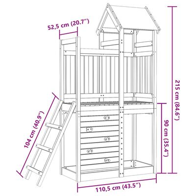 vidaXL Torre de juegos con pared escalada madera pino 110,5x52,5x215cm