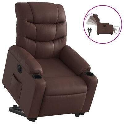 vidaXL Sillón reclinable elevable eléctrico de cuero sintético marrón