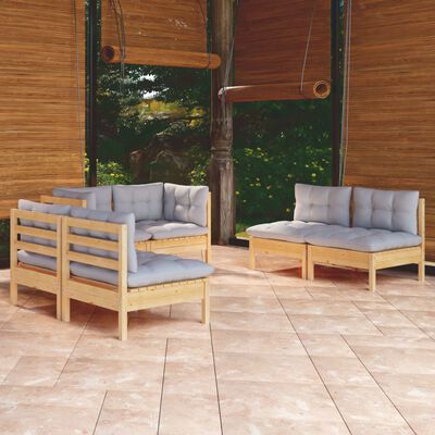 vidaXL Juego de muebles de jardín 6 pzas y cojines madera maciza pino