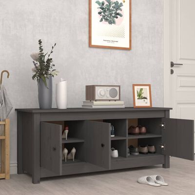 vidaXL Mueble zapatero de madera maciza de pino gris 110x38x45,5 cm