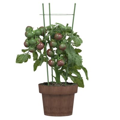 vidaXL Soportes plantas jardín con 3 anillas 5 uds acero verde 45 cm