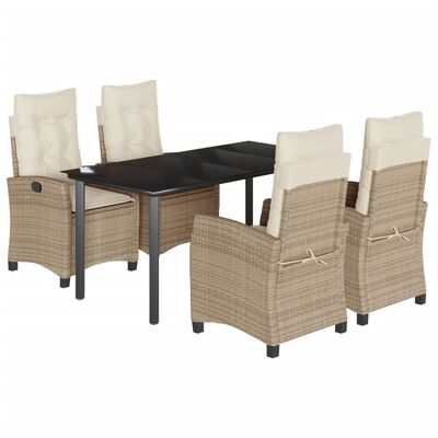 vidaXL Set comedor de jardín 5 pzas con cojines ratán sintético beige