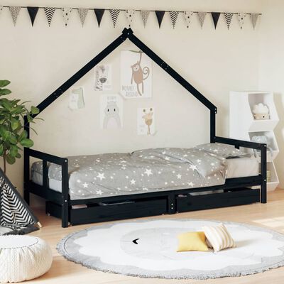 vidaXL Estructura de cama niños con cajones madera pino negro 80x200cm