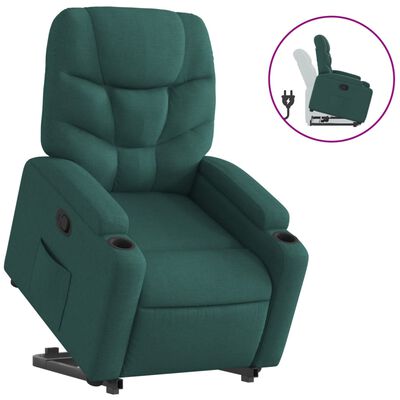 vidaXL Sillón reclinable elevable tela verde oscuro